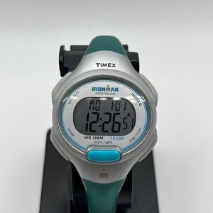 Timex Ironman Triathlon Watch Women Medium Teal Silver Digital 10 Lap WR 100M
